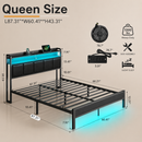Queen Size LED Platform Bed Frame with Charging Station