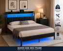 Queen Size LED Platform Bed Frame with Charging Station