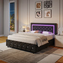 [Pre-order] Alber Upholstered Platform Bed Frame with LED Lights & Storage Drawers - Diamond Tufted Headboard & Footboard, Modern Bedroom Furniture