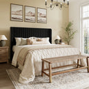 [Pre-order] Candler Velvet Upholstered Platform Bed with Wingback Headboard and Wooden Slats (King)