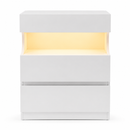 1pc Modern LED Bedside Table with Charging Station & 2 Drawers – White