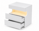 1pc Modern LED Bedside Table with Charging Station & 2 Drawers – White