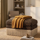 [Pre-order] Everly Quinn Leopard Print Chenille Upholstered Ottoman, Tassel Trim Accent Ottoman No Assembly for Living Room,Black | Wayfair