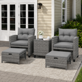 5pcs Patio Furniture Set, 2 Small Balcony Rattan Chairs with Ottoman & Glass Table