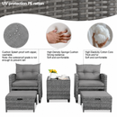 Outdoor furniture set with gray cushions and PE rattan material, featuring UV protection and waterproof features.