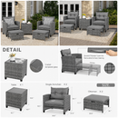 Outdoor furniture set with chairs, ottoman, and table on a patio.