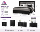 [Pre-order] REID BLACK QUEEN BED GROUP WITH LED (4 piece set)
