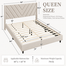 Velvet Upholstered Platform Bed with Wing Edge & Headboard - Queen (Beige)