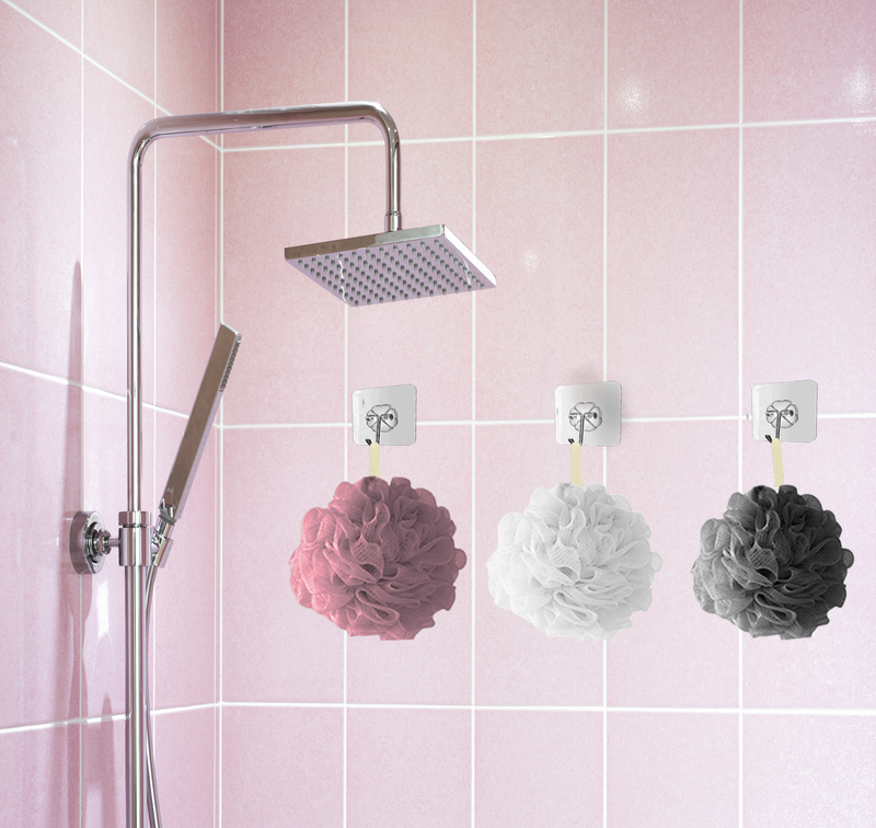 Bath Shower Pouf | 3 Bath Pouf Set with 3 Hooks - The Triangle