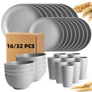 1632pcs Kitchen Plastic Wheat Straw Tableware Set 48 People Plates Dessert Plates Cereal Bowls Cups Unbreakable Lightweight Shatterproof for CampingDaily UsePartiesWeddings Gift for HalloweenChristmas Local Warehouse Item