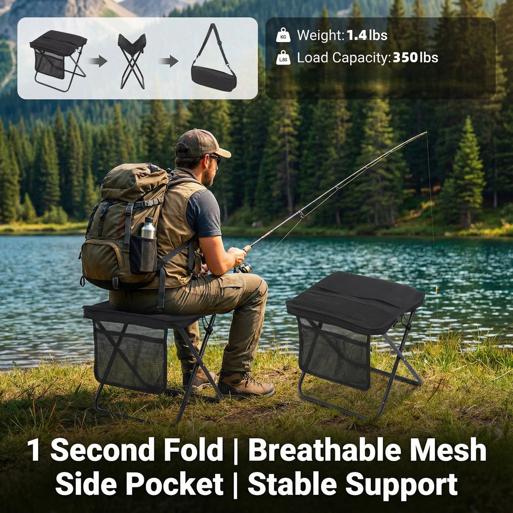 2pcs HeavyDuty Portable Folding Stool  Lightweight Outdoor Camping stool with 350lb Capacity Compact Travel Stool for Camping Beach Hiking Fishing  Sturdy Portable ground seat with Foldable Design Equipped with straps and storage space
