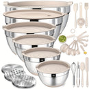 Mixing Bowls with Airtight Lids, 26pcs Stainless Steel Bowls Set (Khaki)