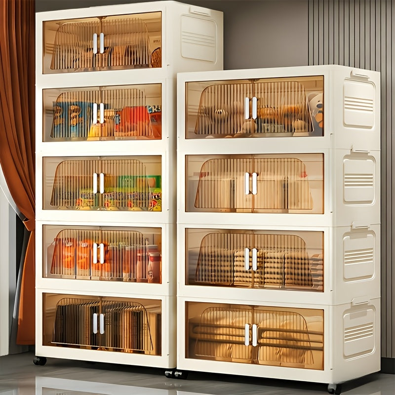 3456Tier Stackable Plastic Storage Cabinet with Lids Large Capacity Folding Wardrobe Organizer and Storage Drawers Household MultiFunctional Rolling Storage Bin with Handles SpaceSaving Folding Storage Box Easy to Assemble