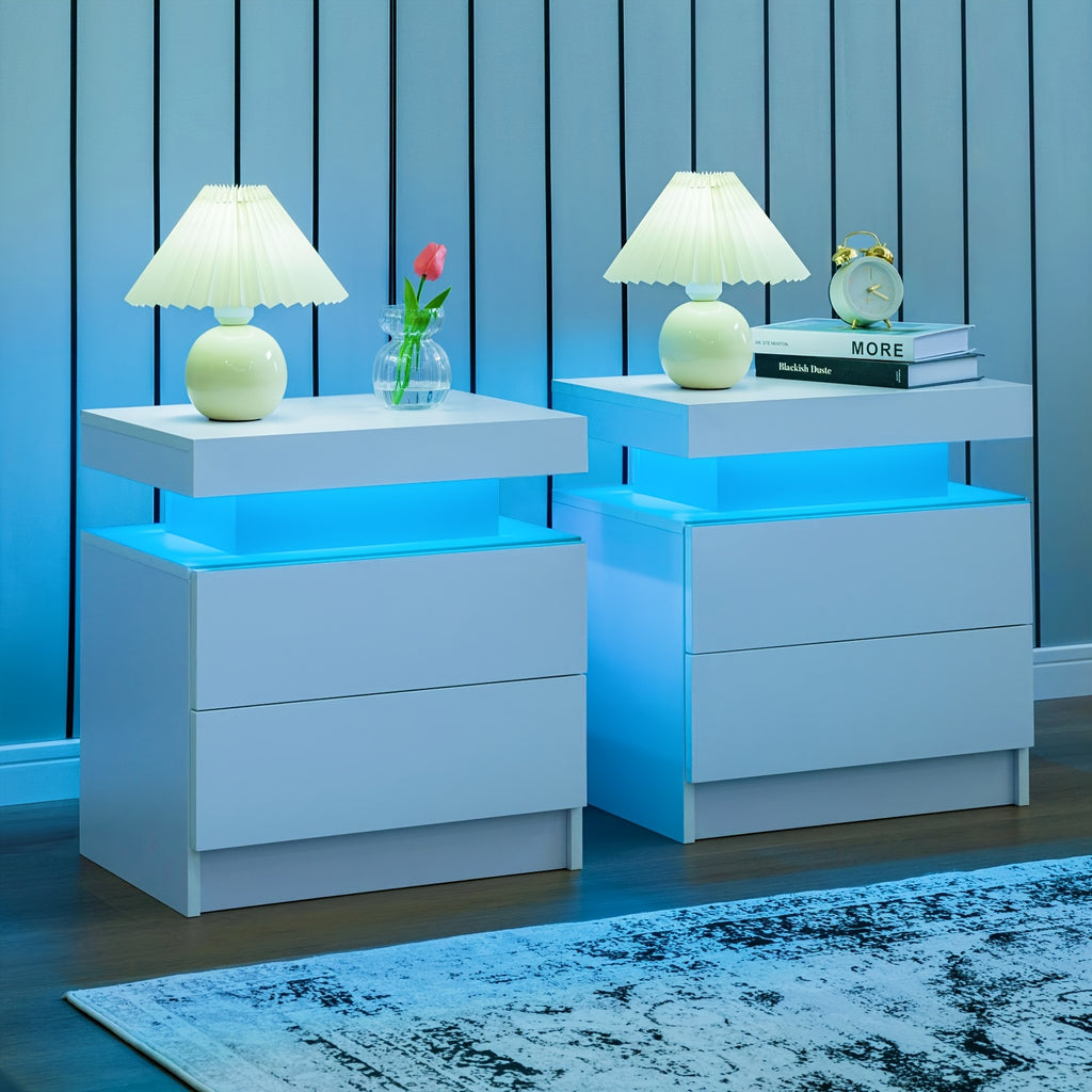LED Nightstands Set Of 2 Modern Bedside Table with Wood Drawers End Side Table with Storage for Bedroom Living Room
