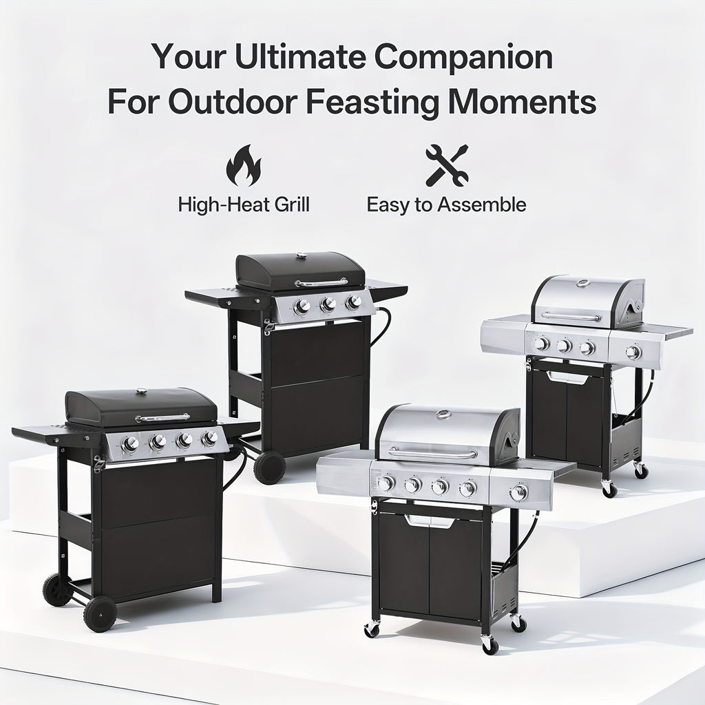 344 Sq Propane Grill 4 Burner Barbecue Grill Stainless Steel Gas Grill with Side Burner for Outdoor BBQ Camping Perfect Gift for Family