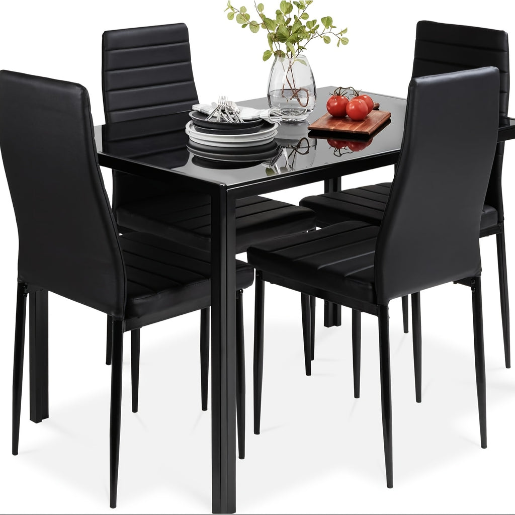 5pcsset Dining Table Set Modern Rectangular Glass Dining Room Table Set Luxury And Classic Table with 4pcs Artificial PU Chairs for Small Spaces Kitchen Table And Chairs for 4 Table with Chairs Home Furniture Home Decor New Year Housewarming