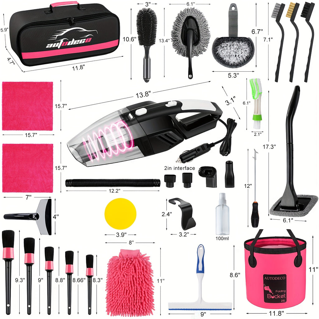 41pcs Car Cleaning And Washing Kit Internal Detail Cleaning Kit Equipped with Highpower Handheld Vacuum Cleaner Foldable Bucket Windshield Tool Snow Shovel Tire Brush Complete Set Of Car Care Tools Holiday Gift for Family