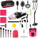 41pcs Car Cleaning And Washing Kit Internal Detail Cleaning Kit Equipped with Highpower Handheld Vacuum Cleaner Foldable Bucket Windshield Tool Snow Shovel Tire Brush Complete Set Of Car Care Tools Holiday Gift for Family