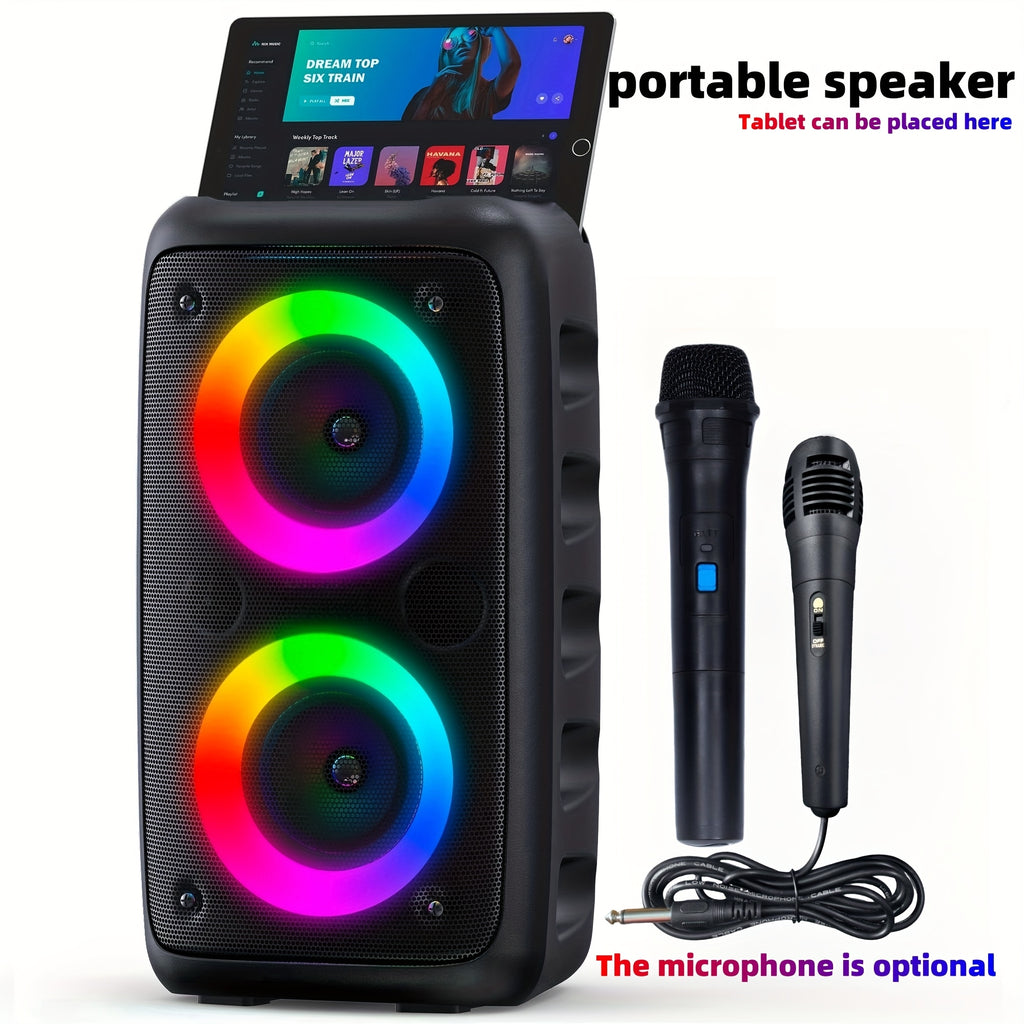 Bluetooth speaker wireless speaker karaoke machine with 1 wired microphone or 1 wired microphone1 wireless microphone adult portable speaker PA system with LED lights singing karaoke speaker supports TF cardUSB AUX input TWS suitable