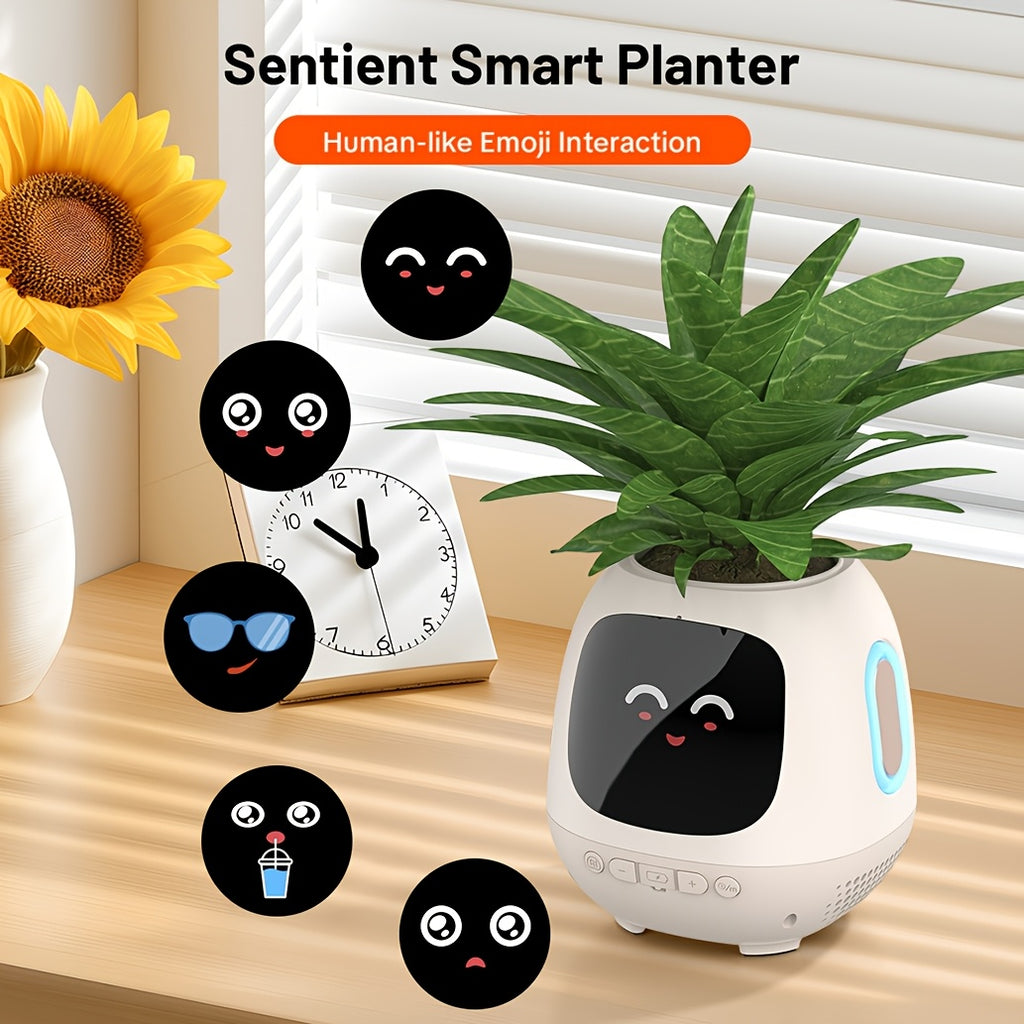 Smart Flowerpots Smart Pet Planter Ai Planter Intelligent Flowerpots Multiple Expressions 7 Smart Sensors And Ai Chips Make Raising Plants Easy And Fun for Living Room Desk Plantfree