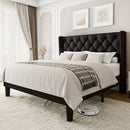 Bed Frame with Button Tufted Headboard Platform Bed with 8 Under Bed Storage Wooden Slats Support