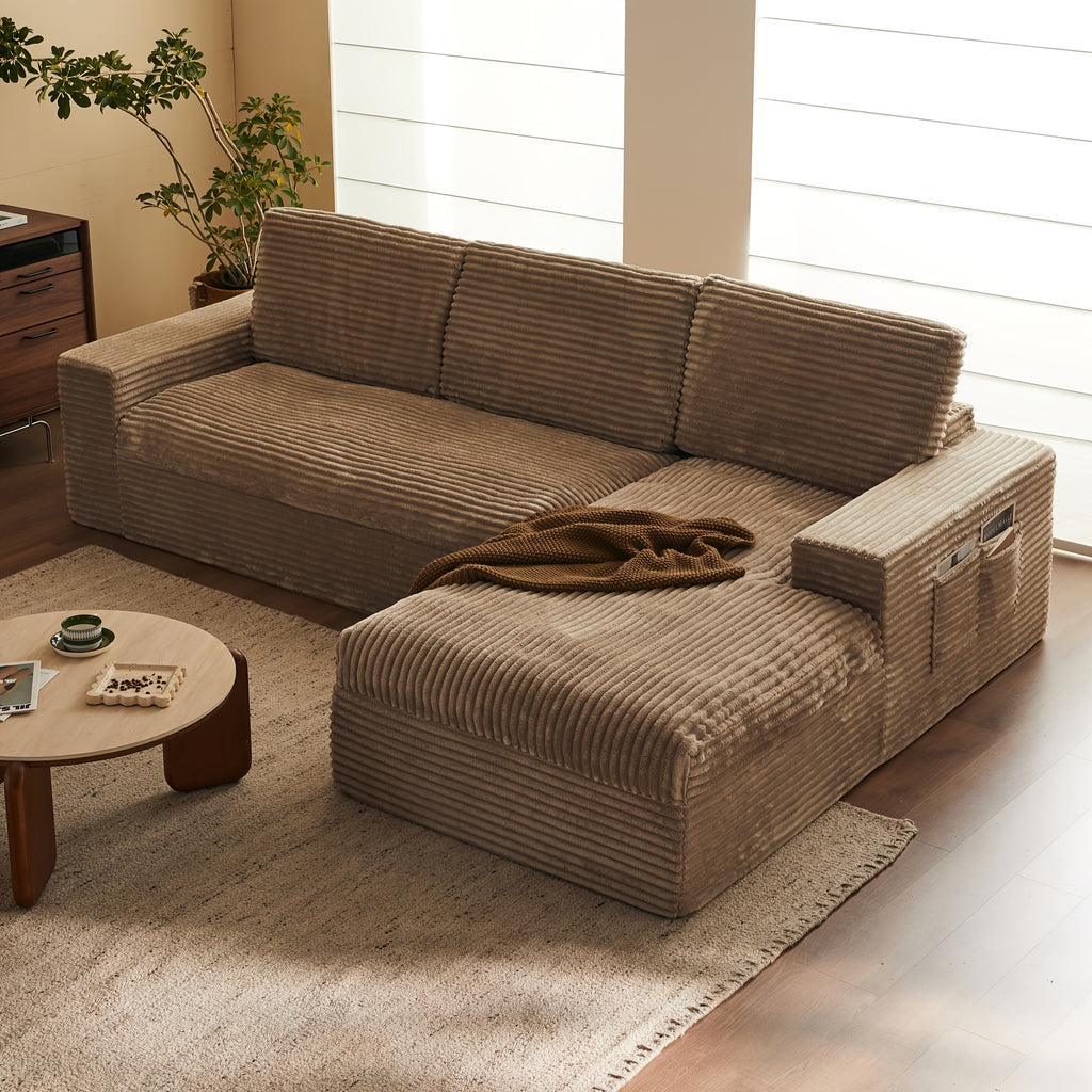 115 Modular Sectional Couch with Chaise Cloud Couch Deep Seat Fluffy Corduroy Sofa Memory Foam Boneless Couches for Living Room Bedroom No Assembly Required