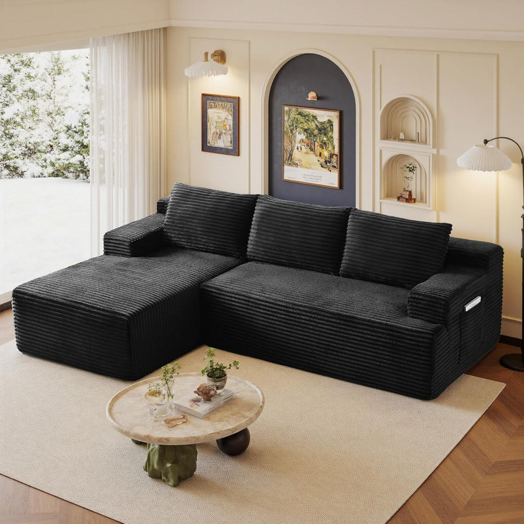 Oversized LShaped Couch with Chaise Minimalist Compressed Boneless Sofa No Assembly Required Modular Cloud Sectional Sofa for Living Room Bedroom RightFacing Chaise Plush Corduroy