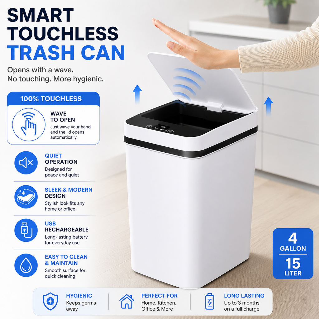 Bathroom Automatic Trash Can with Lid 4 Gallon And 28 Gallon Touchless Small Garbage Can Slim Motion Sensor Smart Trash Bin for Bedroom Office Living Room