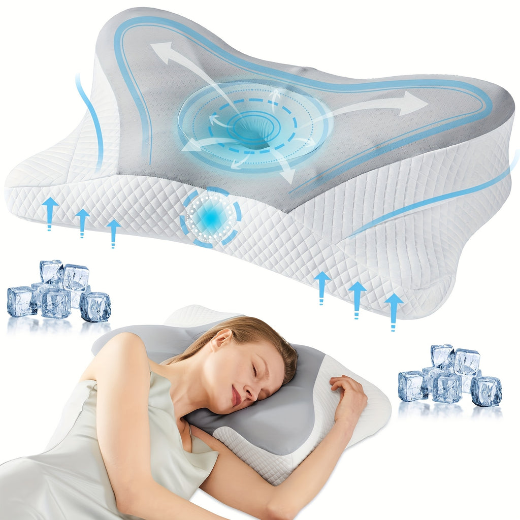Cervical Neck Pillow Ergonomic Contour Neck Pillows Memory Foam Bed Pillow For Side Back Stomach Sleeper Neck Pillow With Cooling Pillowcase