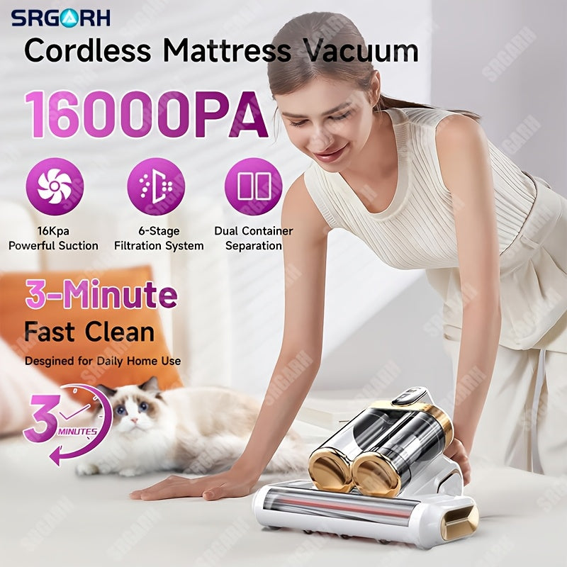 Upgraded Version Mattress Vacuum Cleaner Mattress Cleaner Machine Deep Cleaner 16Kpa Bed Vacuum Cleaner with UVC And Hot Air And High Heating Strong Suction Double Cup Handheld Vacuum Couch Cleaner for Pillows Crib Sofa Pet Hair Mothers Day Gift