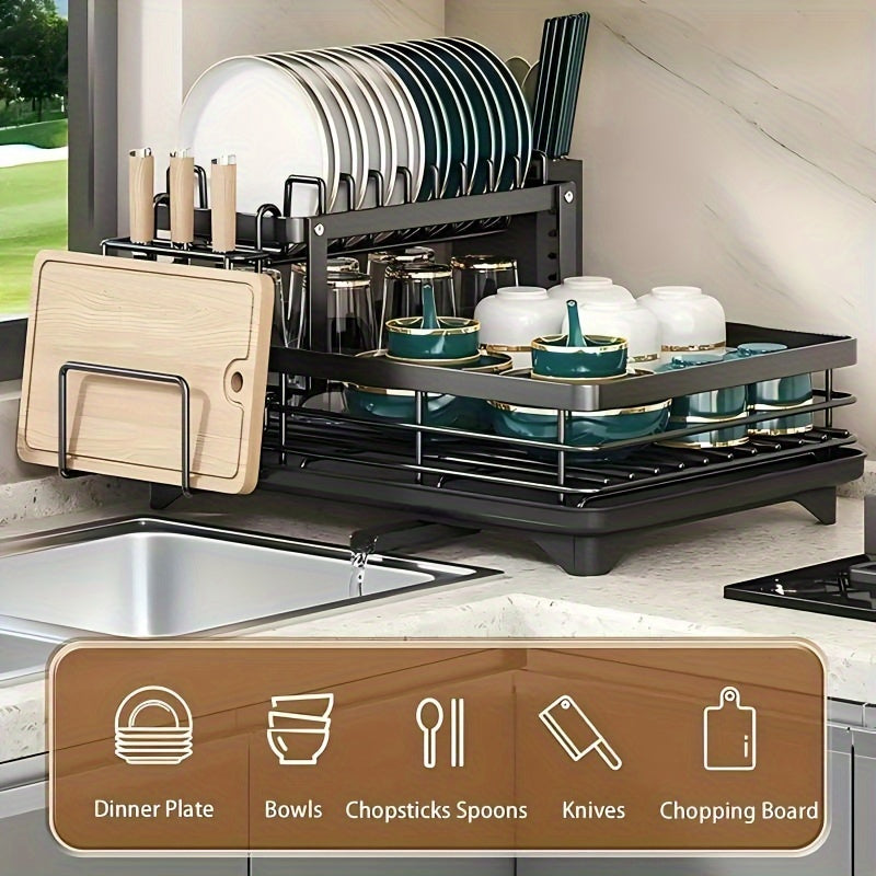 Dish Drying Rack 2Tier Dish Racks for Kitchen Counter Dish Rack with Drainboard  Mat Dish Drainer with Knife Fork  Cup Rack Gifts for Women Mothers Day Cool Stuff  Kitchen Gadgets