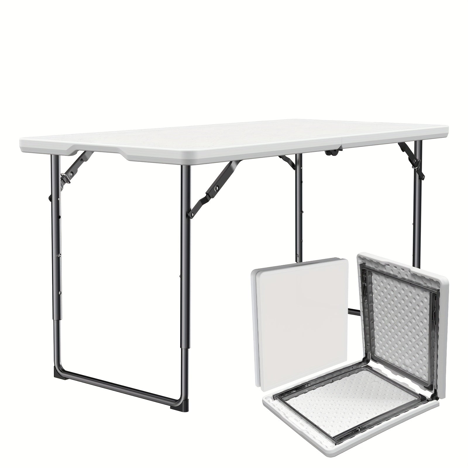 Heavy-Duty Fold-in-Half Folding Table with Adjustable Height (3-Level)