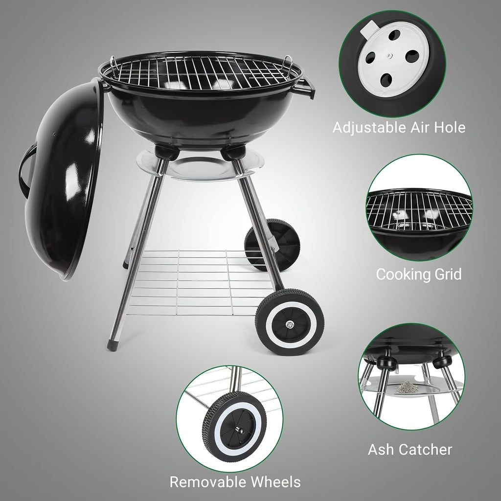 17Inch Portable Charcoal Grill with Smoking Function  HeavyDuty Round Outdoor Grill with Thickened Bowl 4 Legs with Wheels Design Stable And Durable Suitable for Camping Travel Backyard Barbecue Tailgate Party Gifts for FatherS Day
