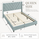 Velvet Upholstered Platform Bed with Wing Edge & Headboard - Queen (Light Teal)