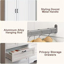 62.5 Wooden Wardrobe, Independent Metal Hanging Rod Clothes Storage Cabinet, Double-Door Wardrobe