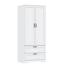 62.5 Wooden Wardrobe, Independent Metal Hanging Rod Clothes Storage Cabinet, Double-Door Wardrobe