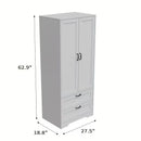 62.5 Wooden Wardrobe, Independent Metal Hanging Rod Clothes Storage Cabinet, Double-Door Wardrobe