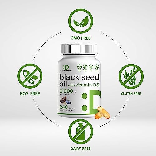 Black Seed Oil 3000mg with Vitamin D3 2000IU Per Serving