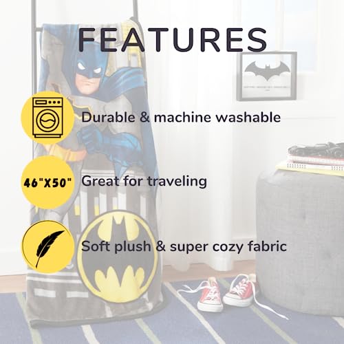 Franco Batman DC Comics Kids Bedding Super Soft Silk Touch Throw, 40 in x 50 in, (Official Licensed Product)