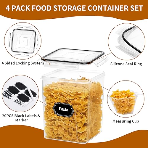 HKJ Chef 4 Pack Large Airtight Food Storage Containers with Lids (5.2L / 176oz)