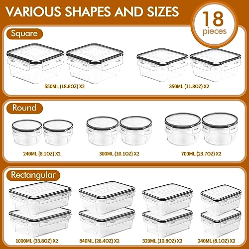 HKJ Chef 36-Pieces Airtight Food Storage Containers Set, 18 Containers