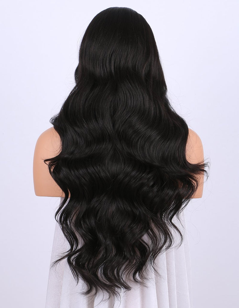 Black Synthetic Wigs for women - Natural Looking Long Wavy 16" - The Triangle