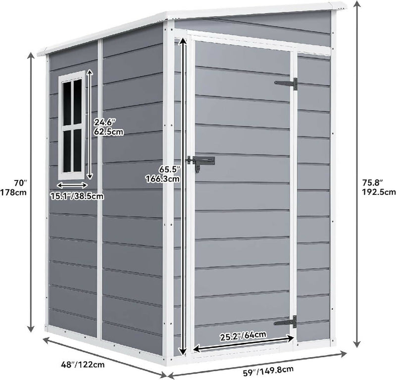 DWVO 5x4 FT Resin Outdoor Storage Shed with Floor, Lockable Door & Window
