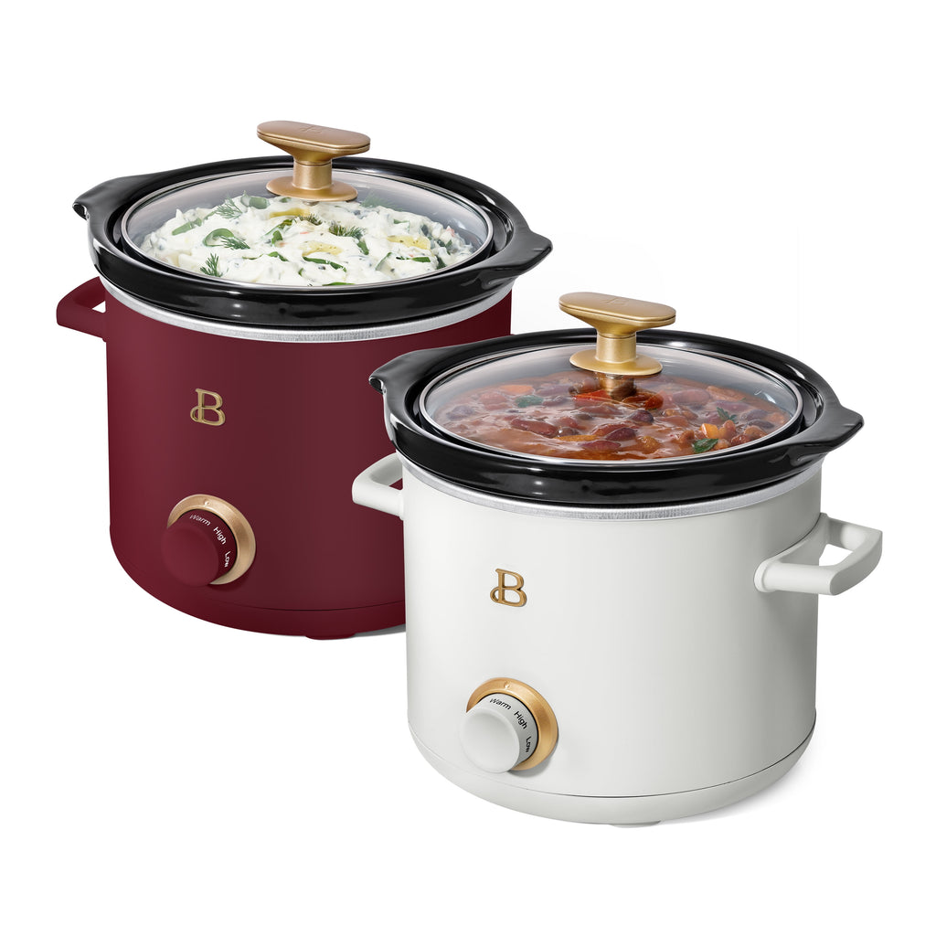 Beautiful 2 qt Slow Cooker Set, 2-Pack, White Icing and Merlot by Drew