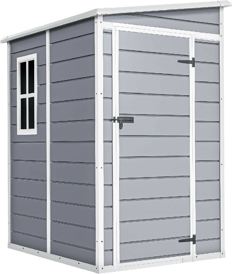 DWVO 5x4 FT Resin Outdoor Storage Shed with Floor, Lockable Door & Window